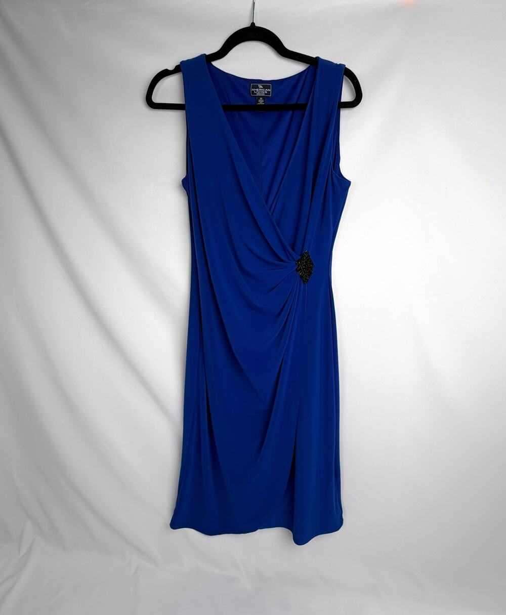 American Living Goddess Dress Womens 12 Cobalt Blue Draped Beaded Cocktail